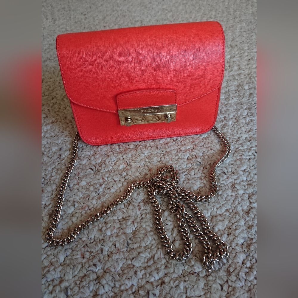 Furla Orange Saffiano Leather Baby Julia Shoulder/Cross body Bag